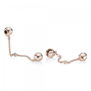 Pandora Charm Embossed Hearts Safety Chain Rose Clear CZ