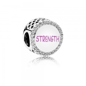 Pandora Charm Ribbon of Strength Pink Enamel and Clear CZ