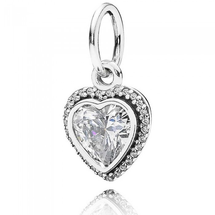 Pandora Necklace Love Heart Pendant Pave CZ 925 Silver