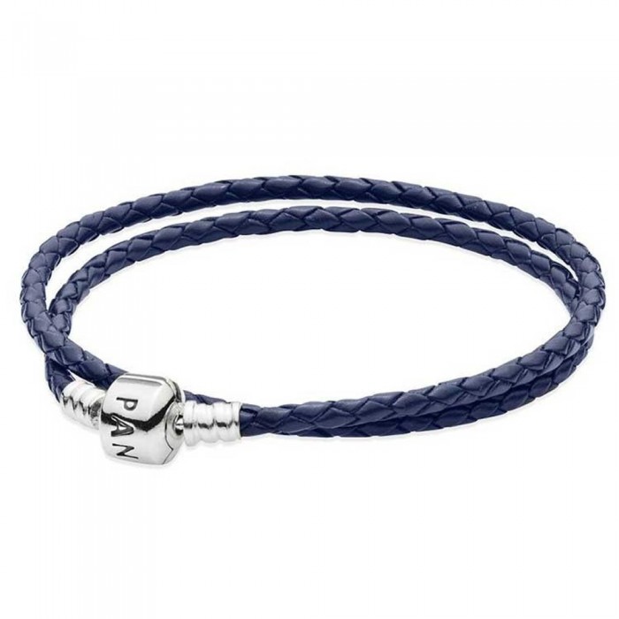 Pandora Bracelet And Dark Blue Double Leather