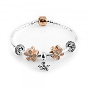 Pandora Bracelet Daisy Chain Floral Complete CZ Rose
