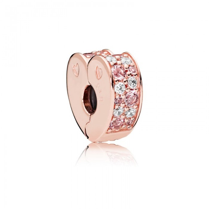 Pandora Charm Arcs Love Clip RoseLight Pink RosePink Crystals Clear CZ