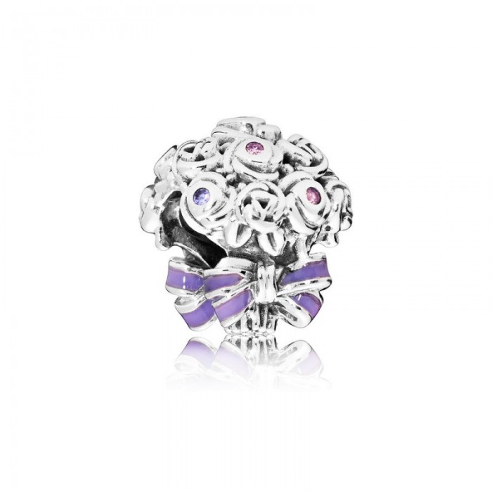 Pandora Charm Celebration Bouquet Lilac RosePink Crystals Purple Enamel