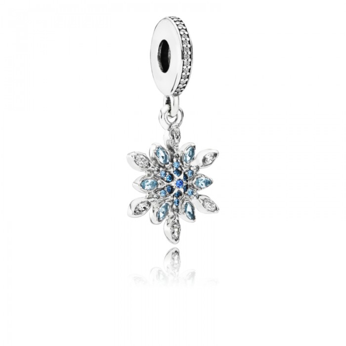 Pandora Charm Crystalized Snowflake Dangle Blue Crystals Clear CZ
