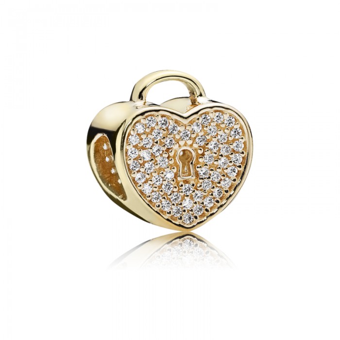 Pandora Charm Heart Lock Clear CZ 14K Gold