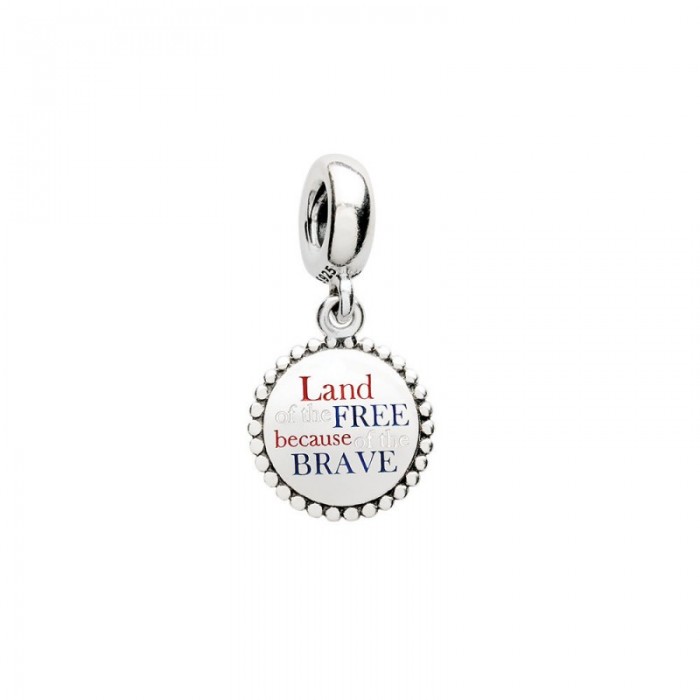 Pandora Charm Land the Free Because the Brave Dangle Red White Blue