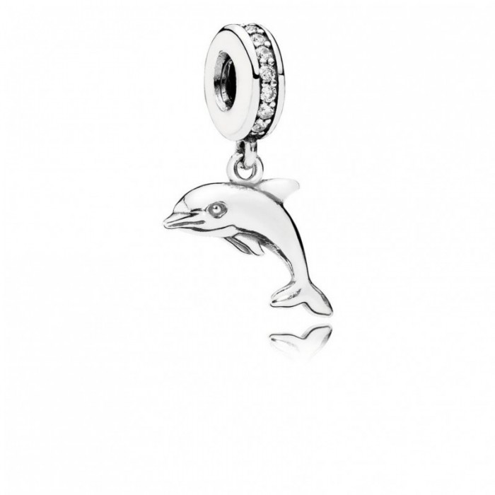 Pandora Charm Playful Dolphin Dangle Clear CZ