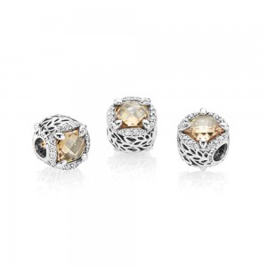 Pandora Charm Radiant Grains of Energy Clear Golden Colored CZ