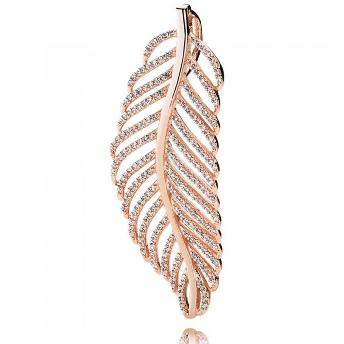 Pandora Necklace Feather Feather Pendant Rose Gold