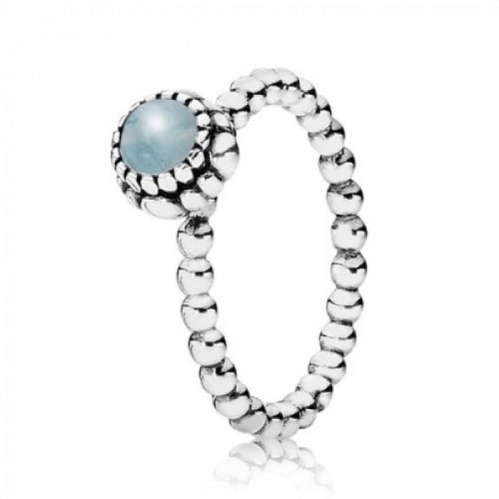Pandora Ring Beaded Aquamarine March Birthstone Birthstone Silver