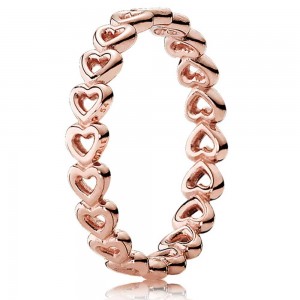 Pandora Ring Linked Love Heart Band Rose Gold